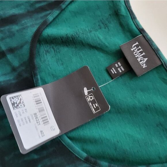 $130 NEW 5X ULLA POPKEN GREEN BLACK TIE DIE EMPIRE A LINE MAXI DRESS 32 34 NWT - Picture 4 of 11